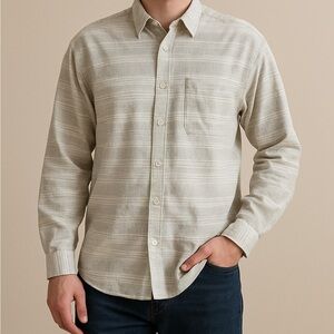 Vintage Linea Dôme‎ Textured Stripe Button-Up Shirt Mens L Made in Hong Kong